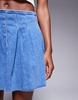 River Island denim pleated mini skirt in lightwash blue