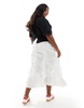 COLLUSION Plus western ruched tiered midi skirt in white