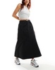 Gramicci cotton a line paneled cargo maxi skirt in black