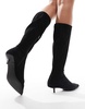 ASOS DESIGN Certain extreme mini kitten heel sock knee boots in black micro