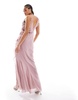 ASOS DESIGN cowl neck cami maxi dress with ruffle detail and floral embellishment in pink