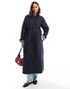 ASOS DESIGN cord collar trench coat in navy