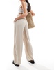 Vila linen mix tie waist wide leg pants in stone