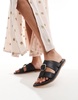 Free People leather buckle detail flat sandals in black