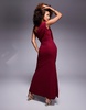 ASOS DESIGN stretch chiffon cowl neck maxi dress with oversized trim and sash detail in burgundy