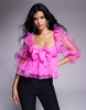 ASOS LUXE organza babydoll top with bow details in hot pink