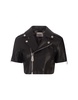 Philipp Plein Short-Sleeved Cropped Leather Biker Jacket