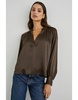 Chocolate Brown Wynna V Neck Silk Blouse