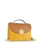 New Ondina Color Block Flap Top Leather Satchel Bag - Caramel/Saffron Color