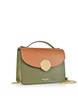 New Ondina Color Block Flap Top Leather Satchel Bag - Brown and Green