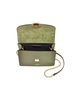 New Ondina Color Block Flap Top Leather Satchel Bag - Brown and Green