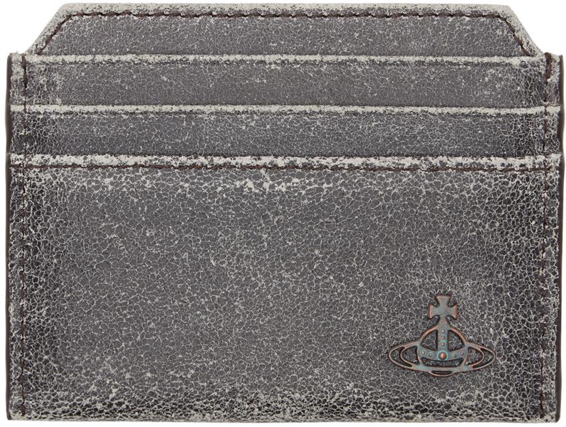 Gray Distressed Leather Slim Card Holder