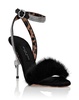 skull heel crystal embellished fur sandals