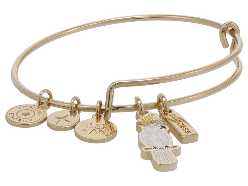 Alex and Ani Success Cockatoo Duo Expandable Wire Bangle Bracelet, Shiny Gold Finish, White Charm, 2 to 3.5 in