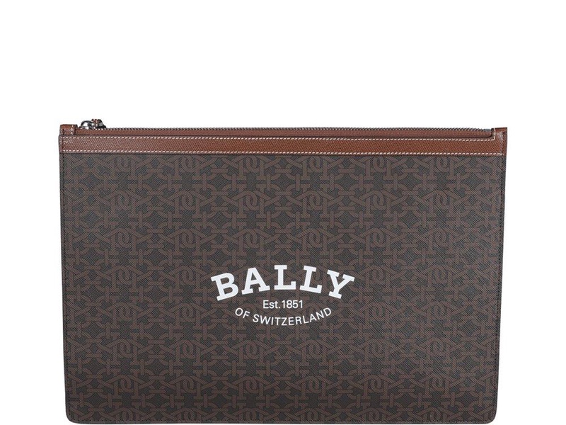 Bally Logo Monogram Zipped Clutch Bag