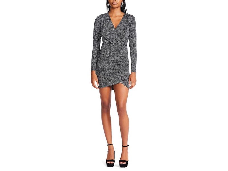 Metallic Knit Faux Wrap Dress