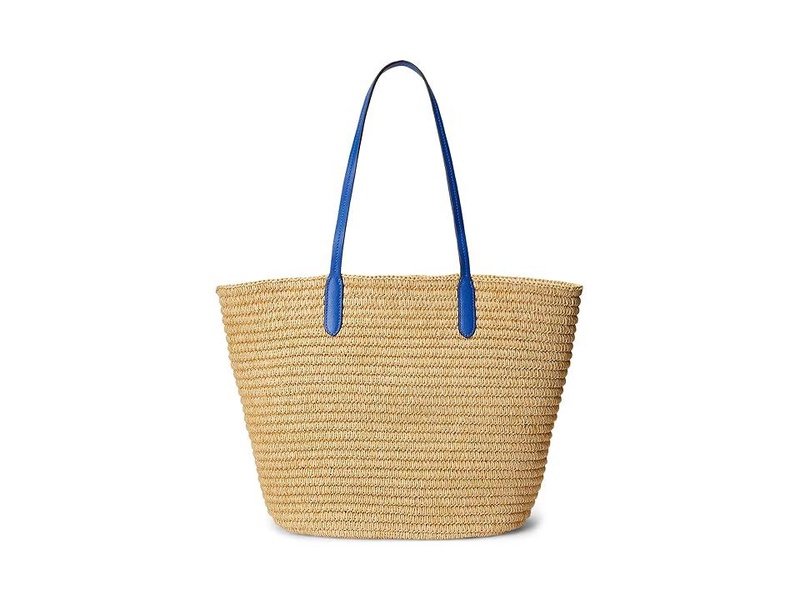 Brie Leather-Trim Straw Medium Tote Bag