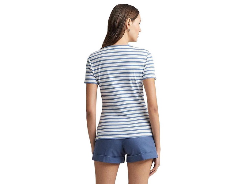 Petite Striped Stretch Cotton Crewneck Tee