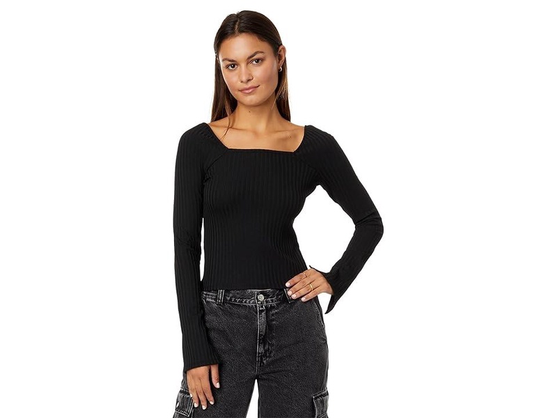 Ribbed Square-Neck Long-Sleeve Tee