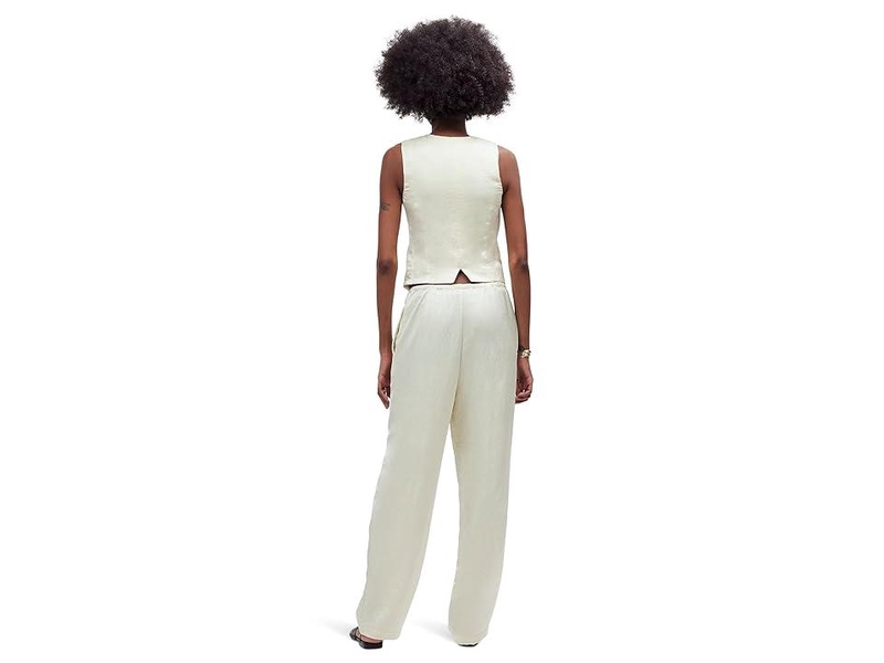 Pintucked Slim Pull-On Pants in Satin