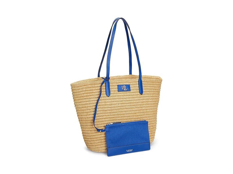 Brie Leather-Trim Straw Medium Tote Bag