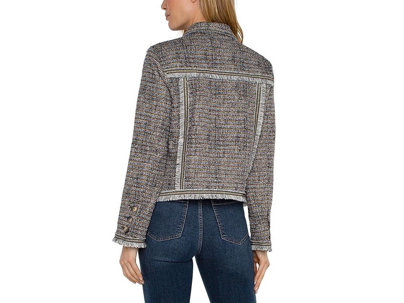 Trucker Jacket With Fray Seaming Boucle Knit