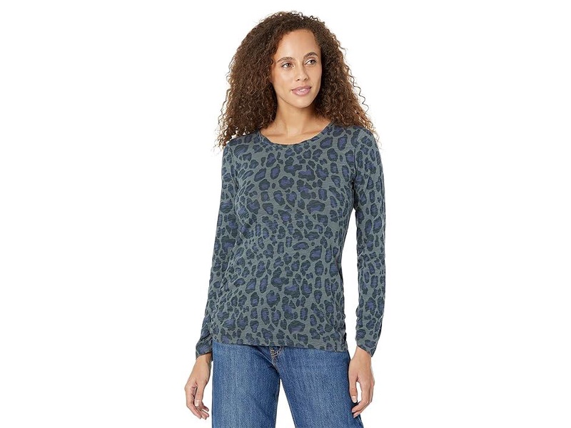 Printed Slub Jersey Long Sleeve Twisted Scoop Neck Tee