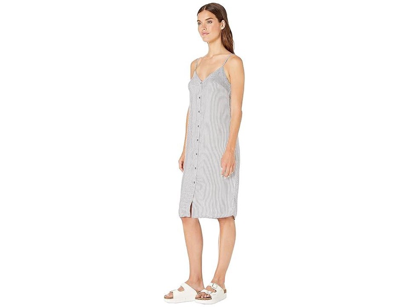 Button Front Midi Striped Slip Dress