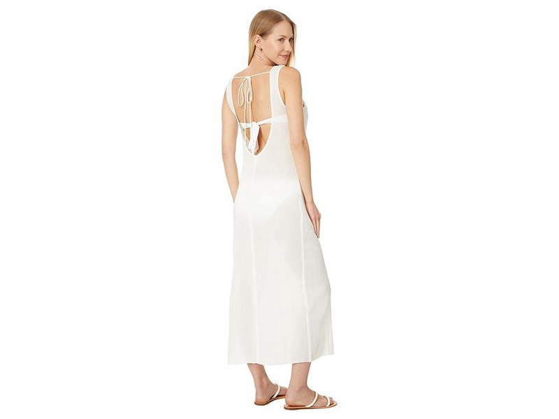 Crinkle Cotton Sleeveless Open-Back Midi Dress