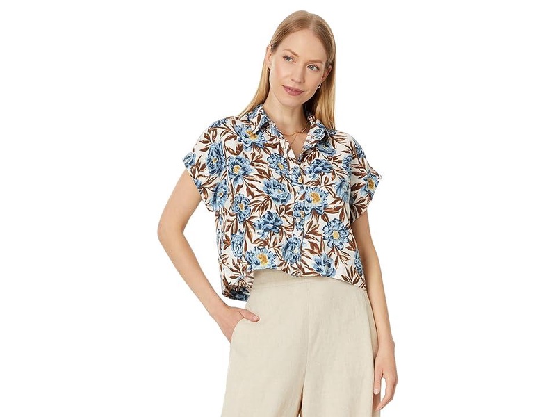 Crop Dolman Shirt in Floral 100% Linen