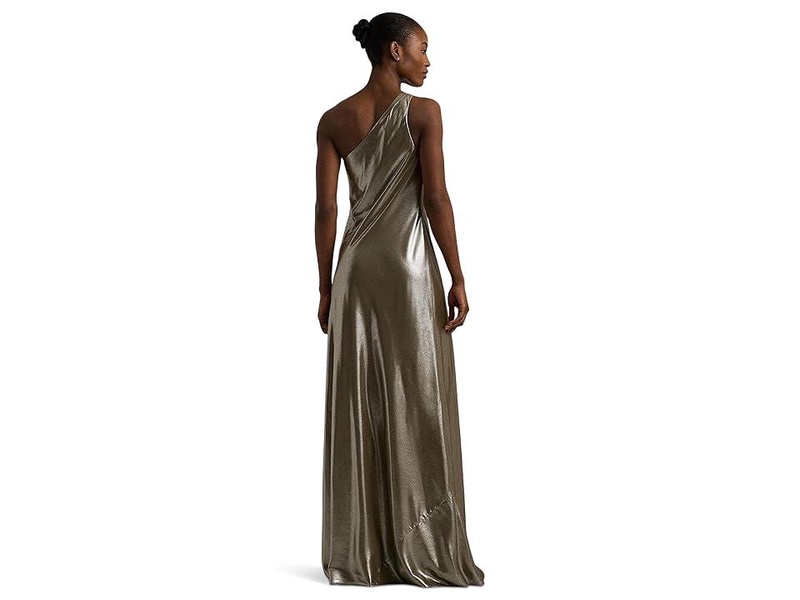 Metallic Chiffon One-Shoulder Gown