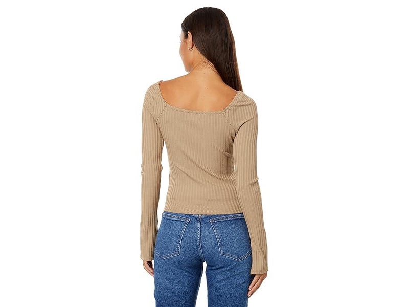 Ribbed Square-Neck Long-Sleeve Tee