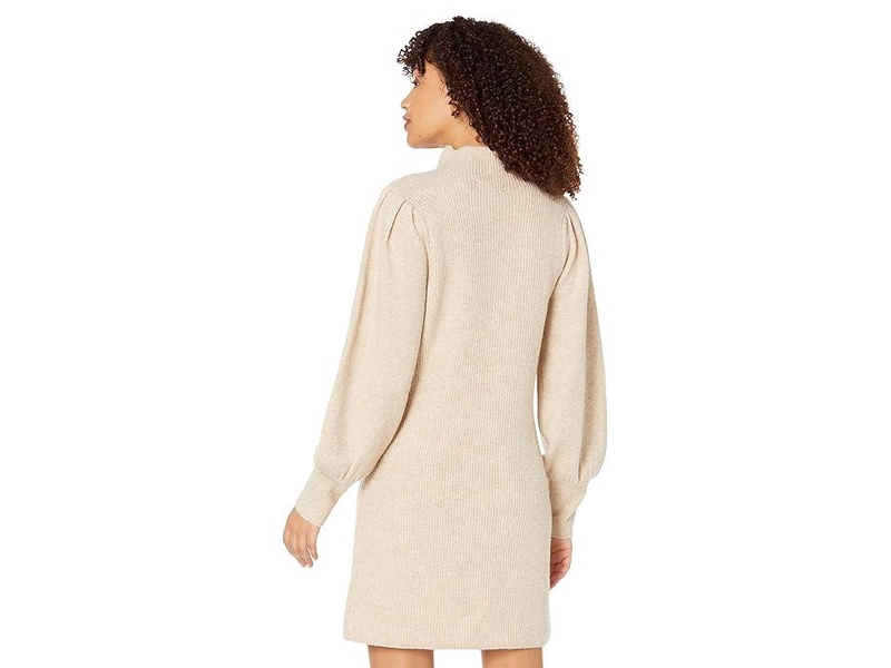 Mock Neck Puff Sleeve Mini Sweaterdress