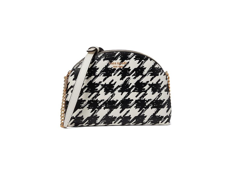 Morgan Painterly Houndstooth Embossed Saffiano Leather Double Zip Dome Crossbody