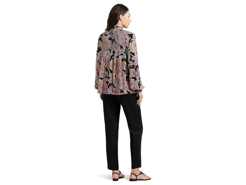 Print Pleated Georgette Tie-Neck Blouse