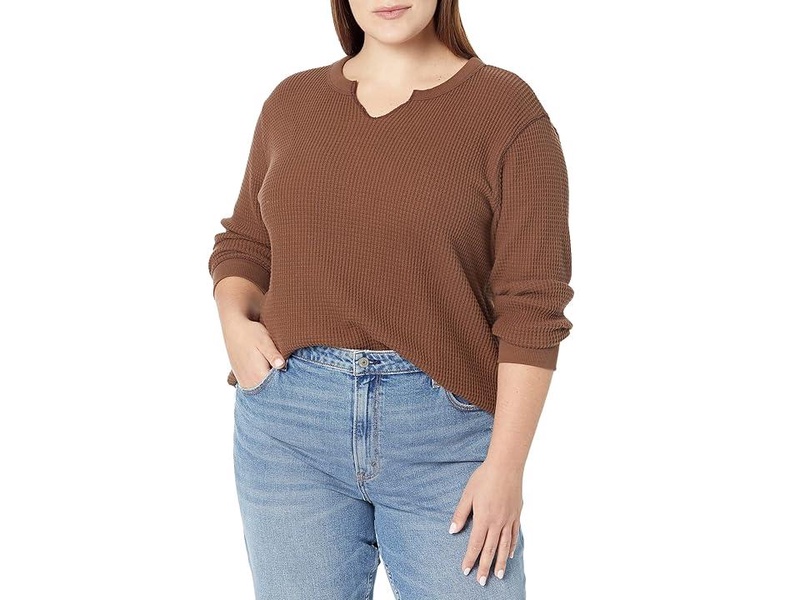 Plus (Re)sourced Waffle Split-Neck Crop Tee