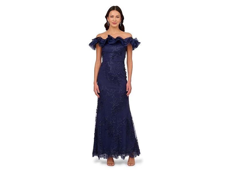 Adrianna Papell Women's Floral Ruffle Gown