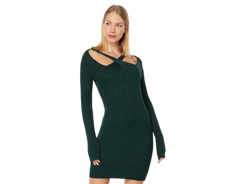 Cosmo Rib Sweaterdress w/ Crossover Neck