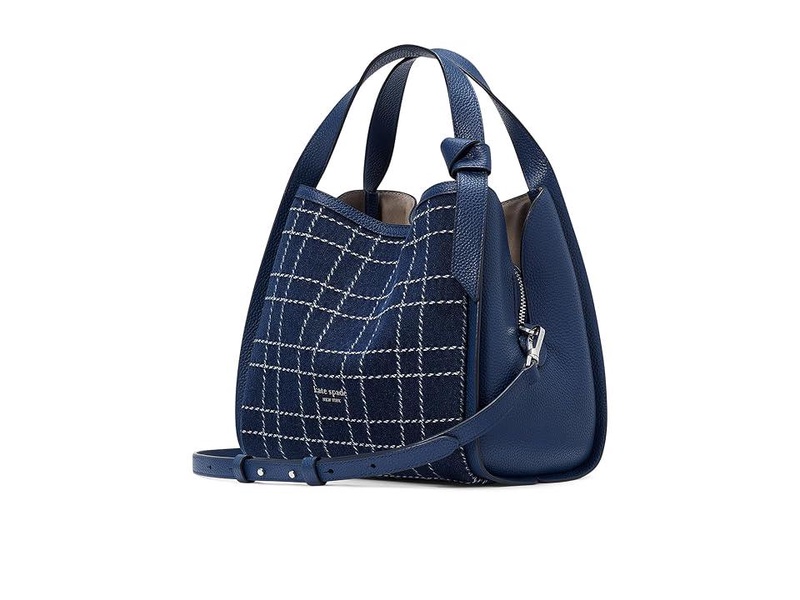 Knott Denim Check Medium Crossbody Tote