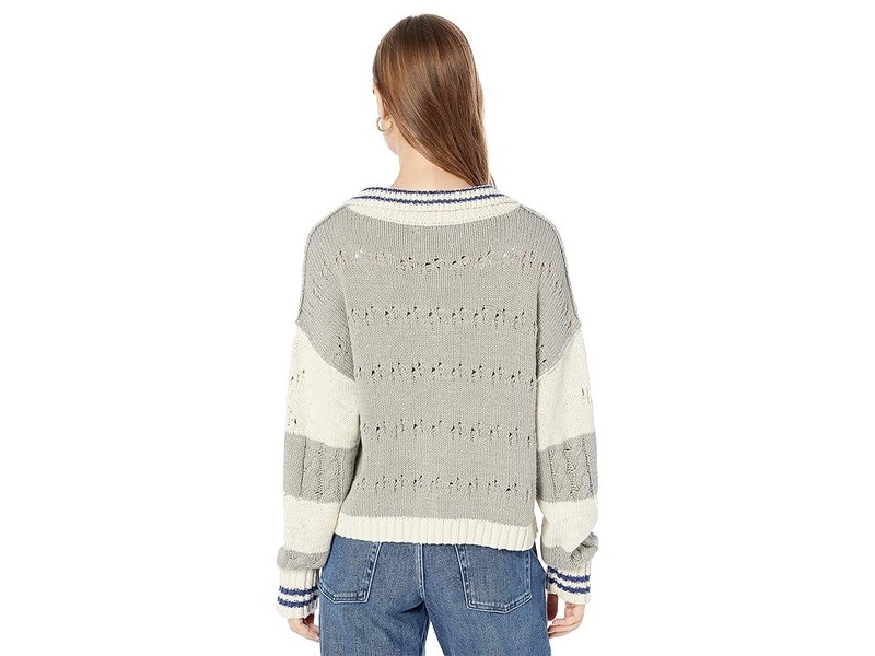 Cable Stitch Collared Stripe Sweater