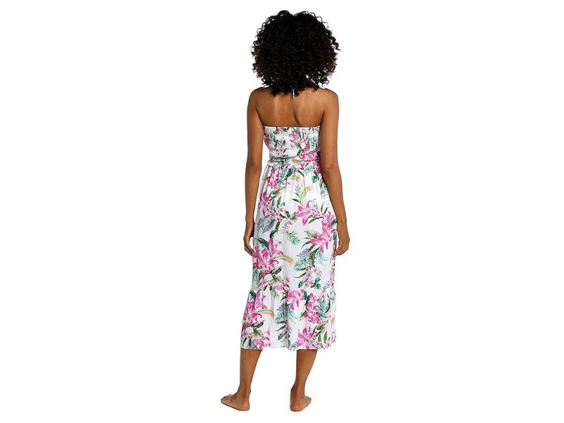 Mystic Palms Smocked Bandeau Midi Dress