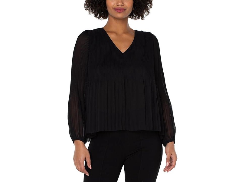 V-Neck Long Sleeve Pleated Top