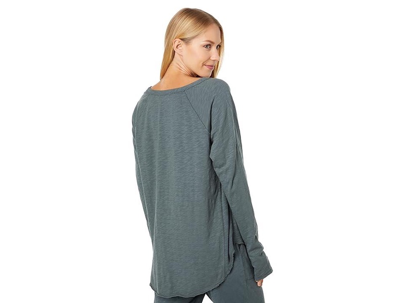 Slub Jersey Long Sleeve Open Neck Hi-Low Rib Mix Tunic