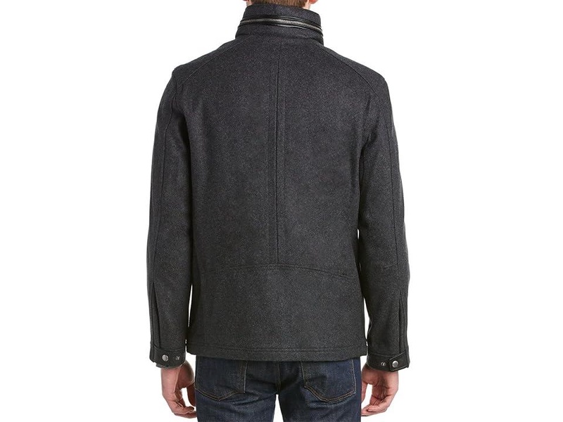 Wool Melton Stand Collar Jacket With Patch Pockets