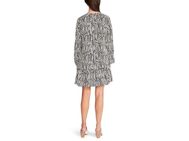 Abstract Zebra Printed Rayon Challis Flounce Hem Dress