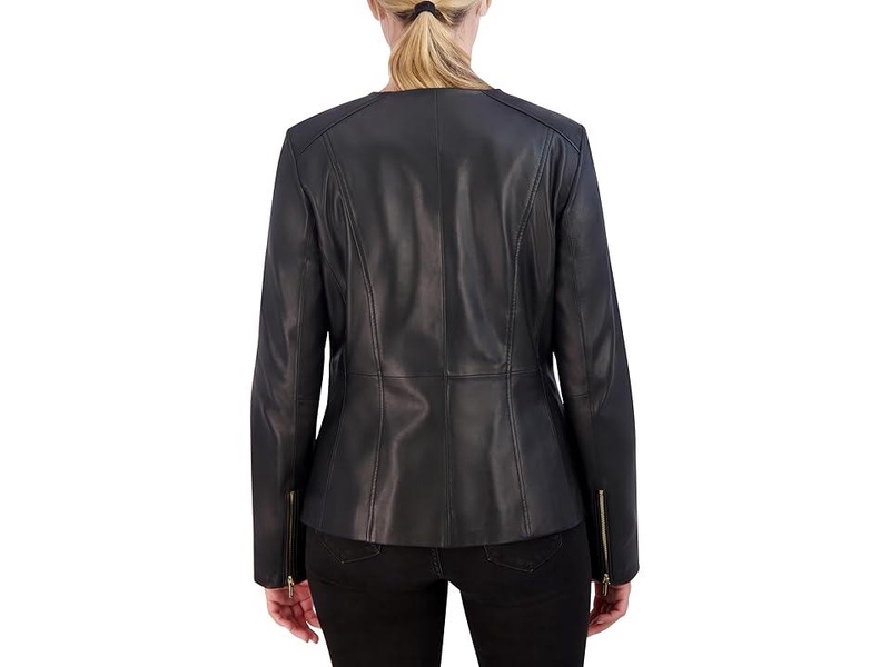 Collarless Leather Jacket