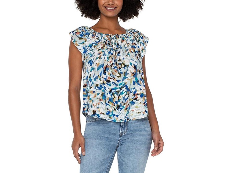 Petal Sleeve Woven Top with Neck Ties