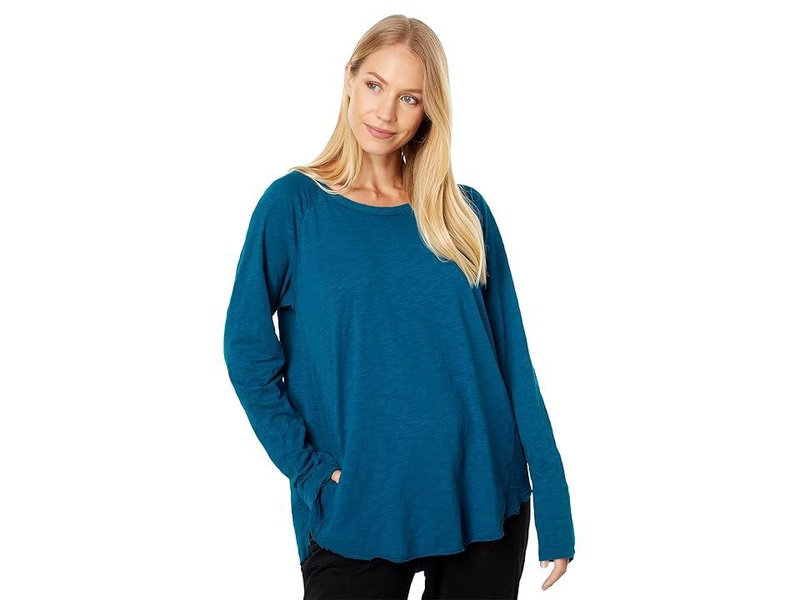 Slub Jersey Long Sleeve Open Neck Hi-Low Rib Mix Tunic