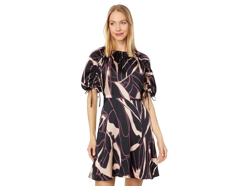 Gilliaa Printed Mini Fit-and-Flare with Puff Sleeve