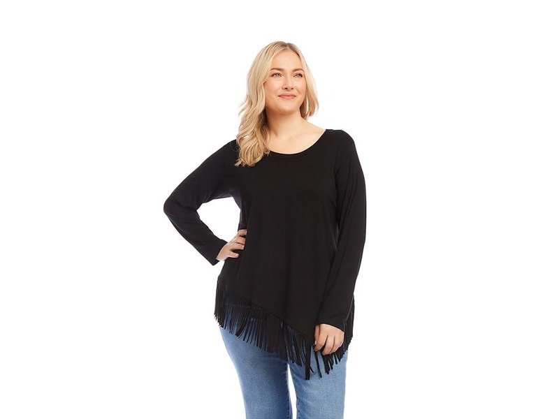 Plus Size Asymmetric Fringe Top